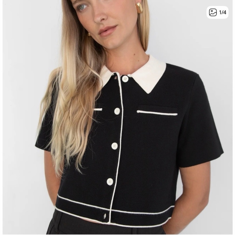 Oak + Fort trimmed black and white top